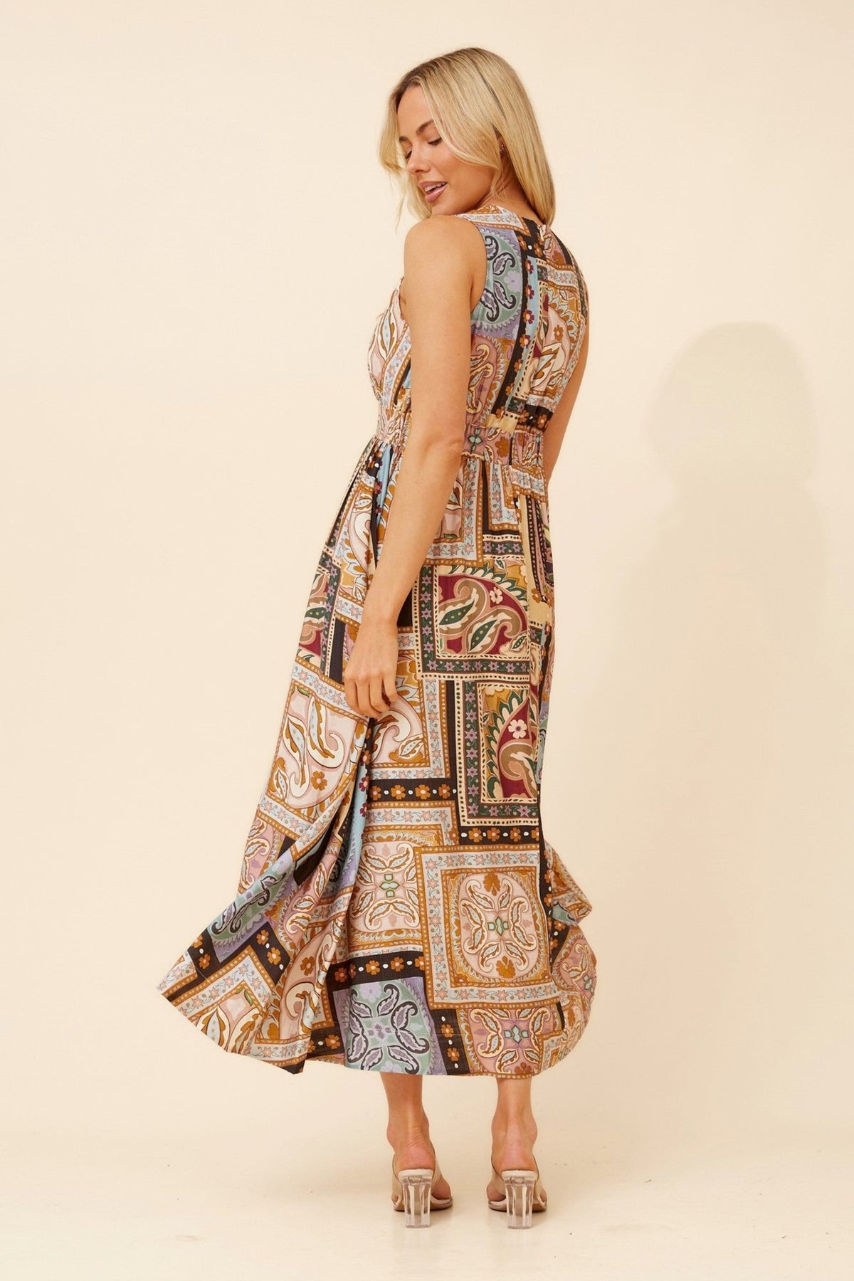 Caroline Morgan Australia MARA PATCHWORK PRINT MAXI DRESS (Beige)