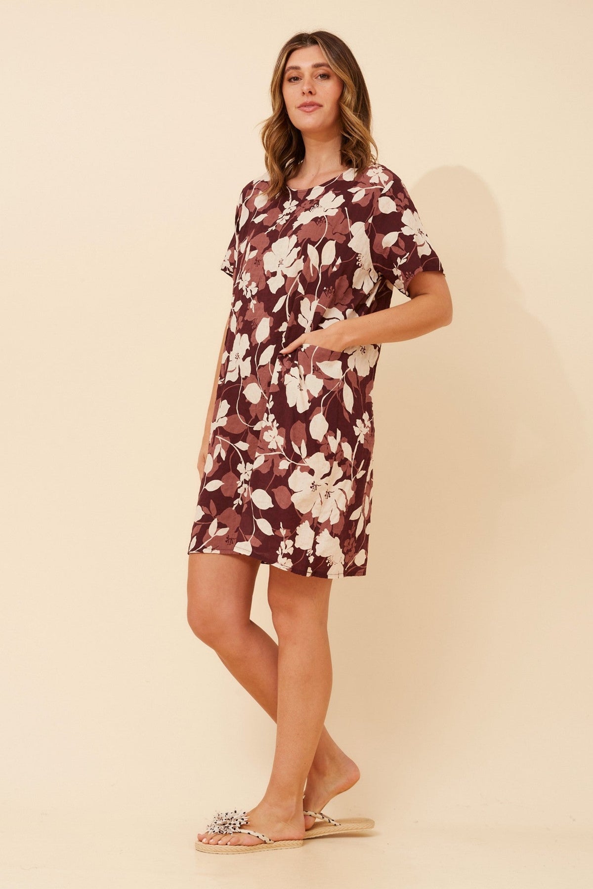 Caroline Morgan Australia VINE FLORAL DRESS (Burgundy)