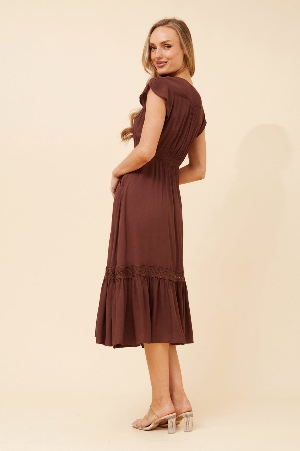 MOROCCO SOLID MIDI DRESS (Chocolate)