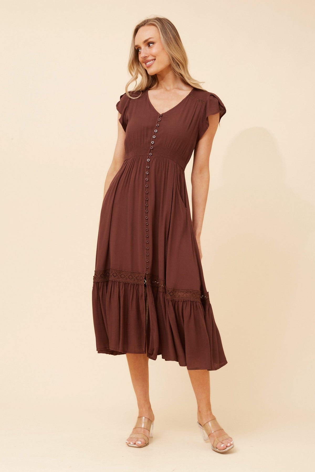 MOROCCO SOLID MIDI DRESS (Chocolate)