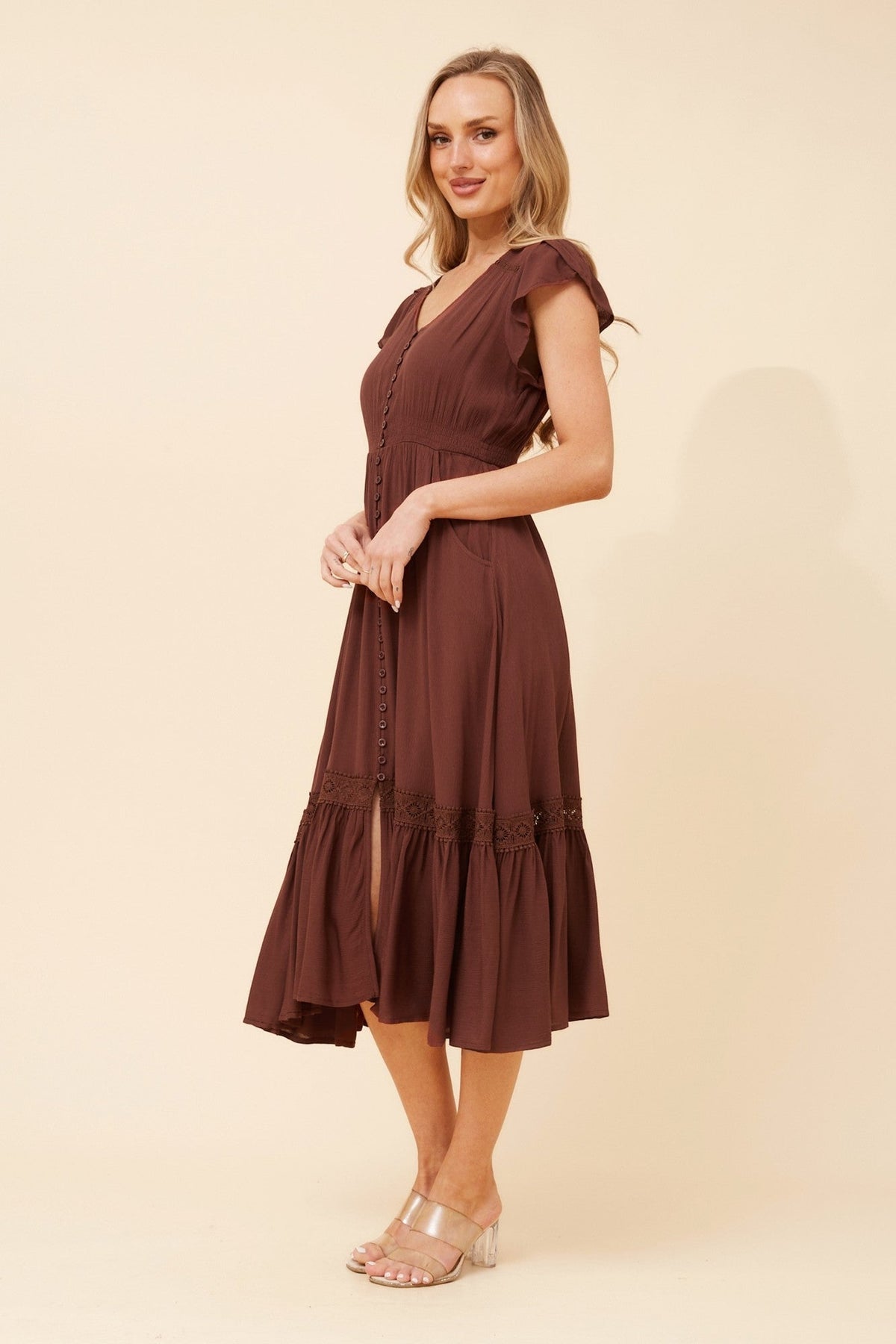 MOROCCO SOLID MIDI DRESS (Chocolate)