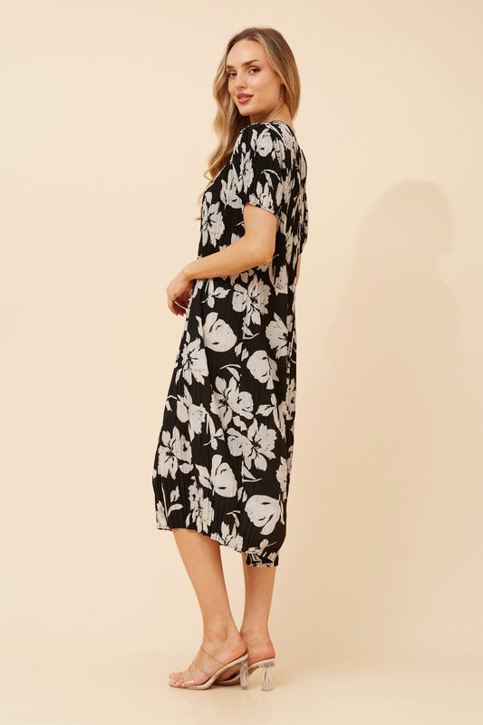 BERNIE FLORAL MIDI DRESS (Black And White)
