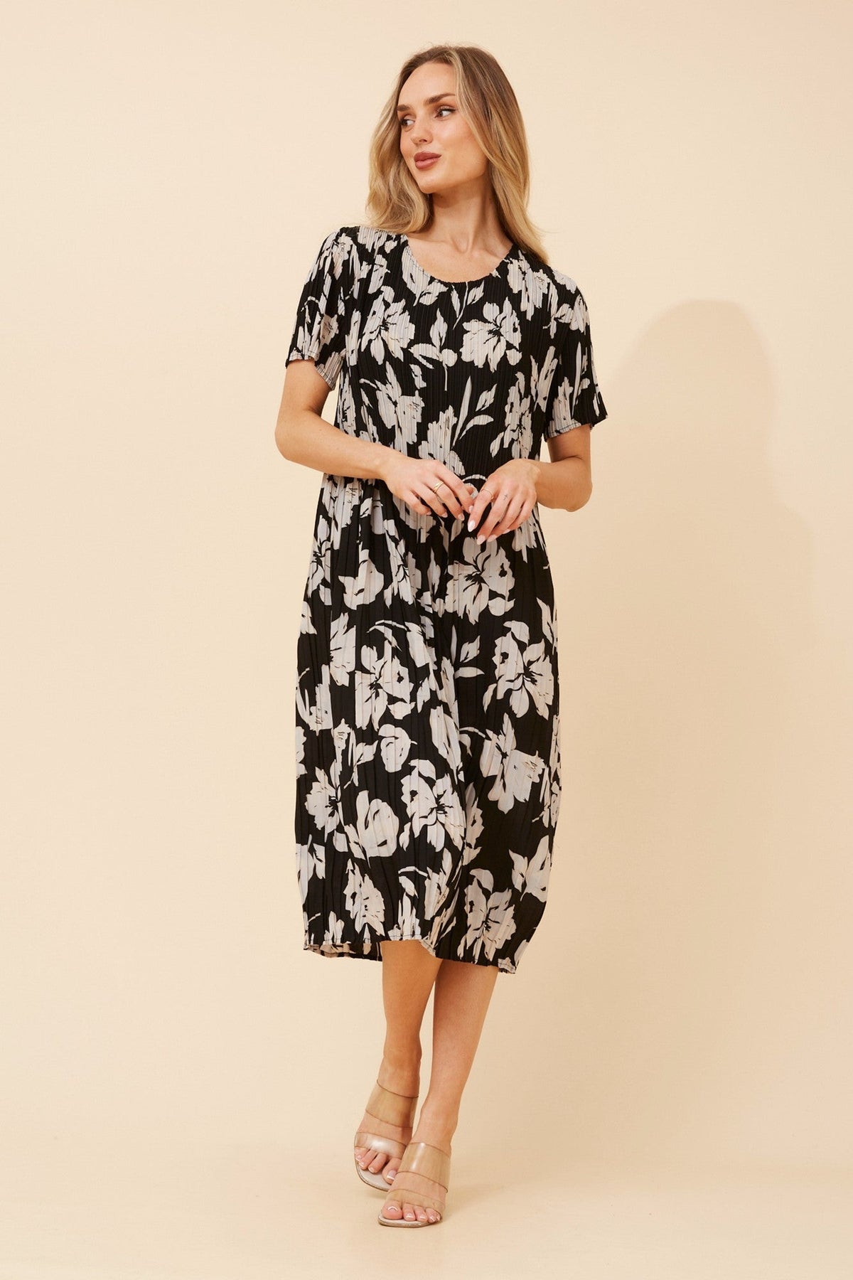BERNIE FLORAL MIDI DRESS (Black And White)