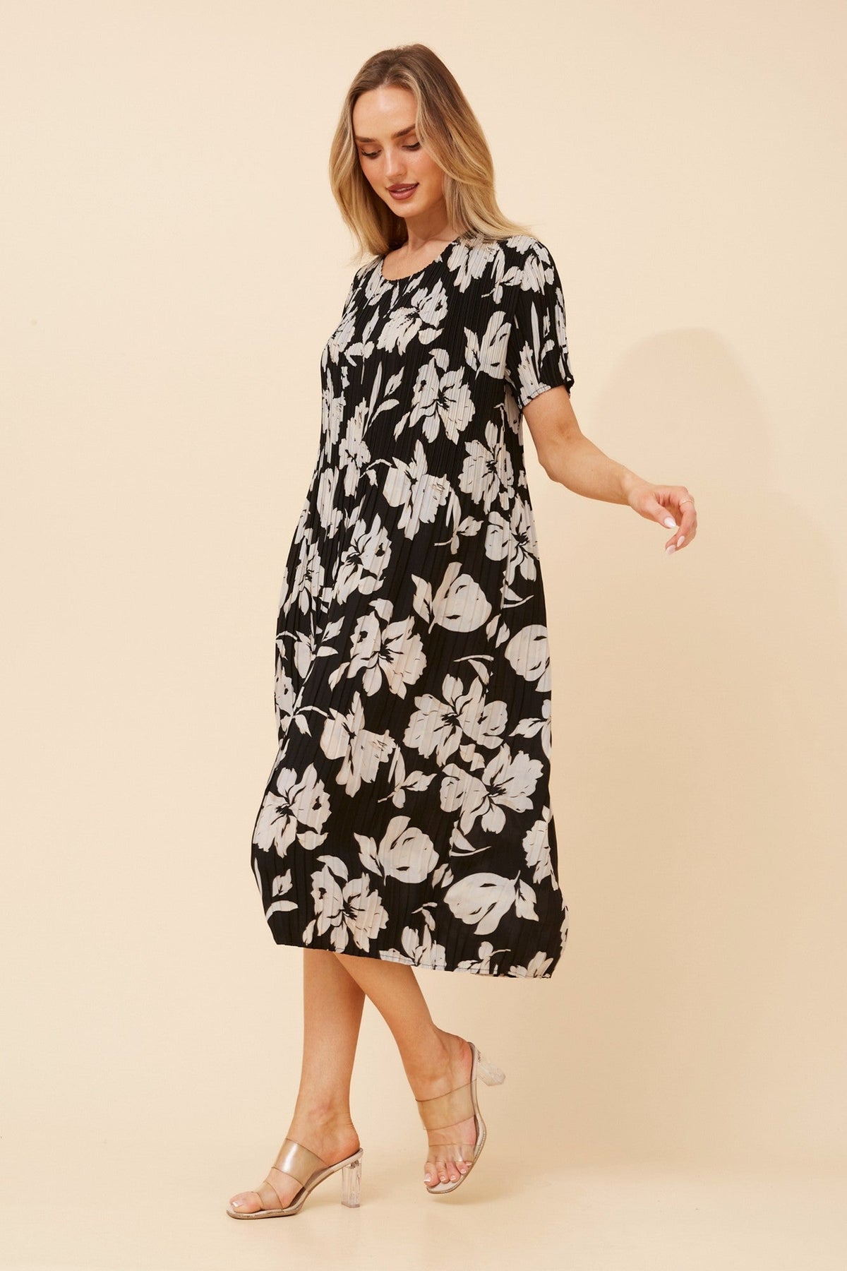 BERNIE FLORAL MIDI DRESS (Black And White)