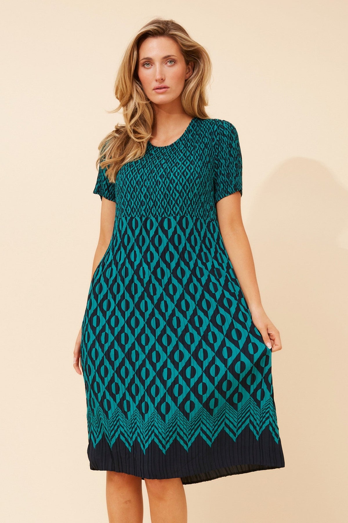 BERNIE ABSTRACT PRINT MIDI DRESS (Green)