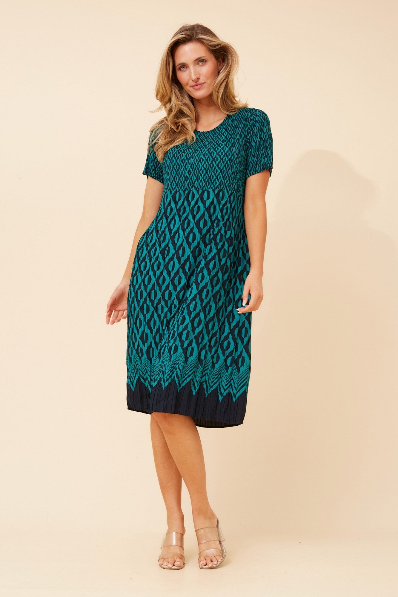 BERNIE ABSTRACT PRINT MIDI DRESS (Green)