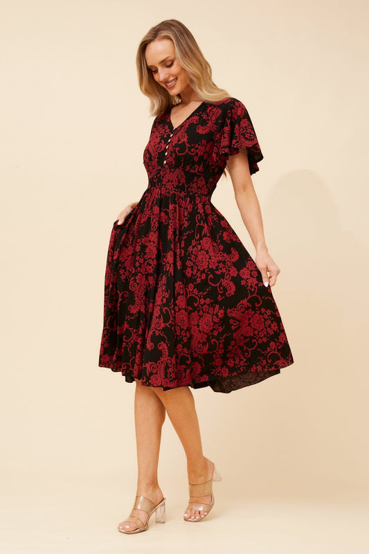 Image of Dresses. Product name - SANDY FLORAL DRESS in Navy colour by brand - Caroline Morgan Australia