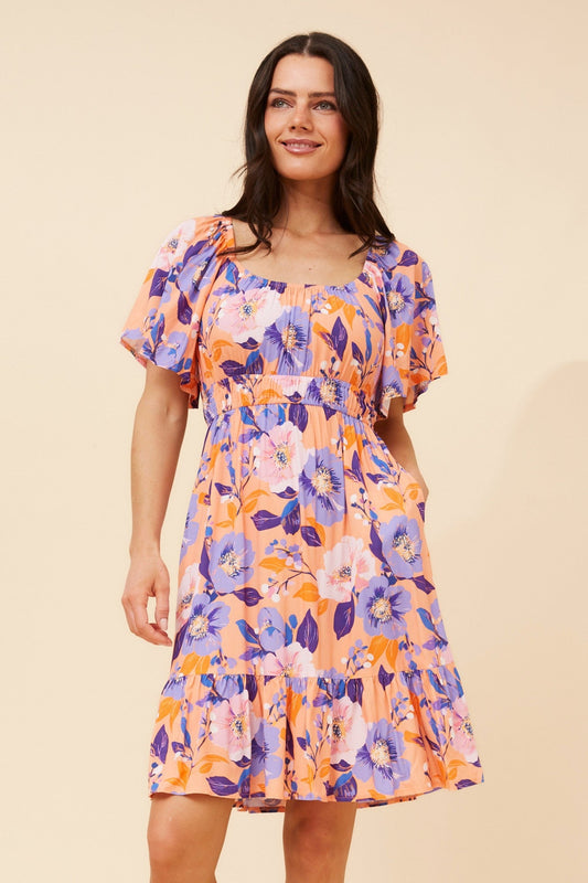 BELEN FLORAL SHORT DRESS (Melon)