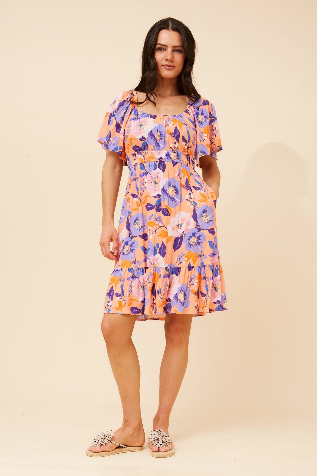 BELEN FLORAL SHORT DRESS (Melon)