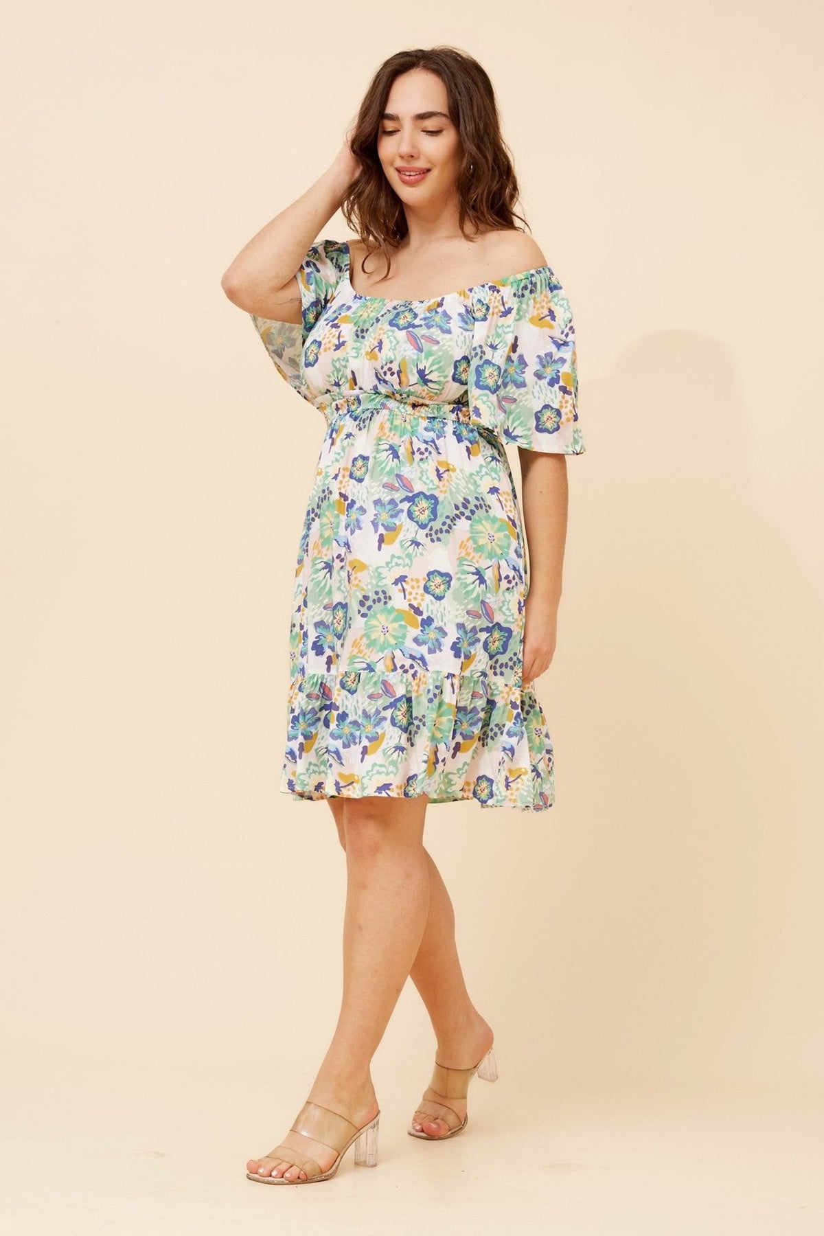 BELEN FLORAL SHORT DRESS (Multi Green)