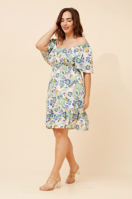 BELEN FLORAL SHORT DRESS (Multi Green)