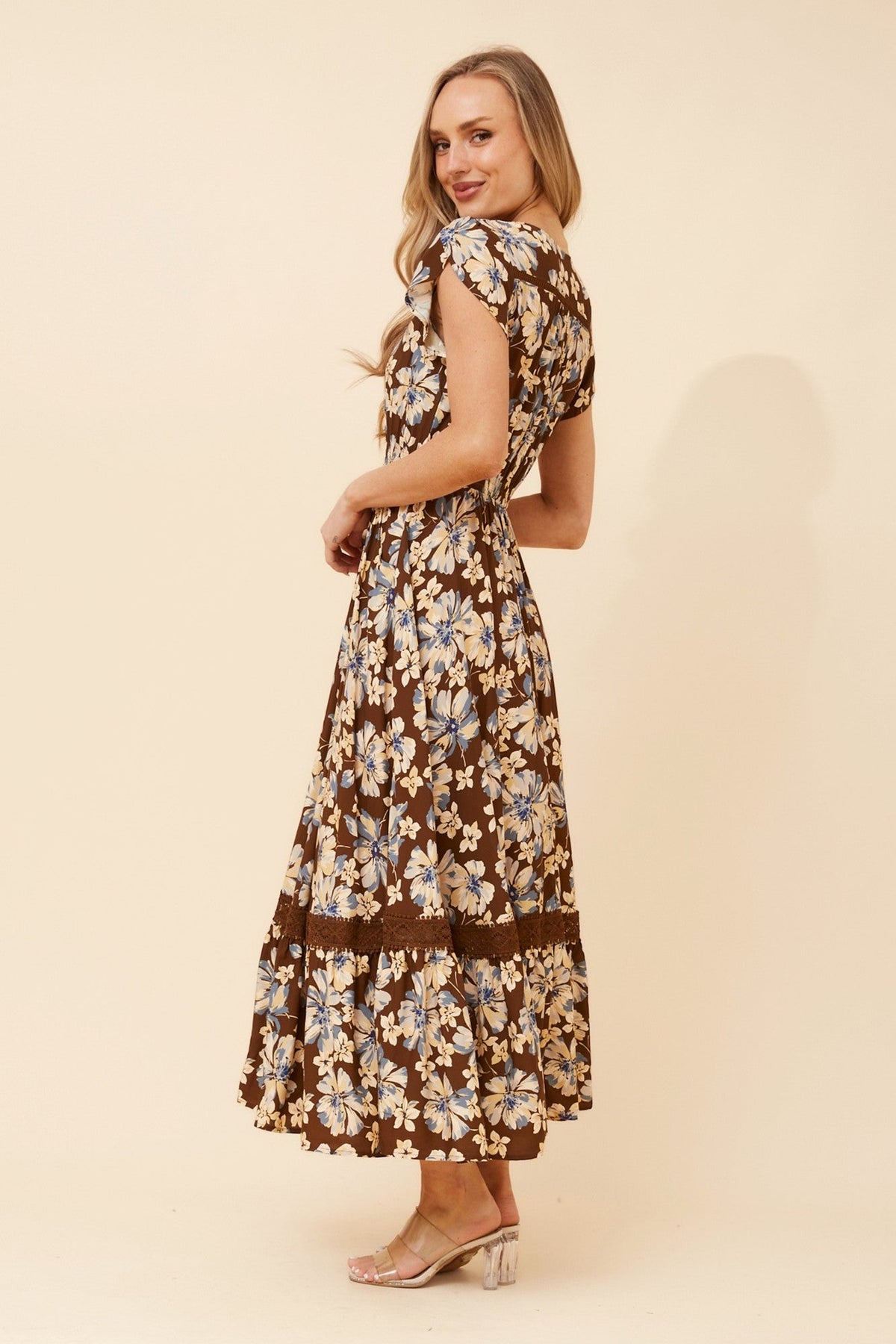 MOROCCO FLORAL MAXI DRESS (Chocolate)