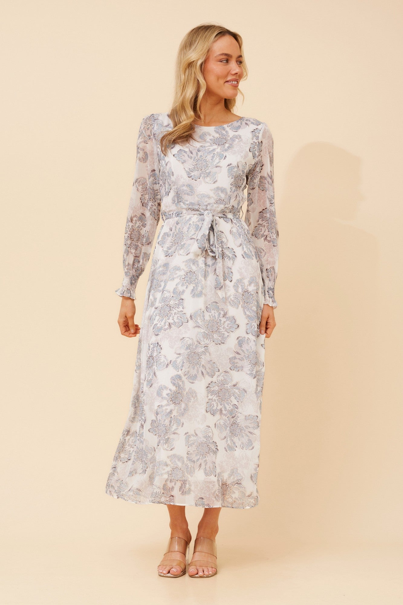 Image of Dresses. Product name - PRISCILLA FLORAL MAXI DRESS in Multi Blue colour by brand - Caroline Morgan Australia