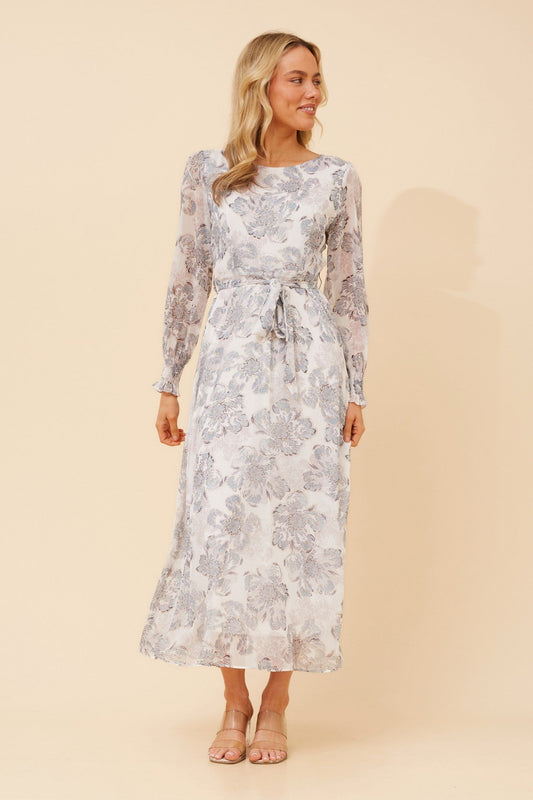 Image of Dresses. Product name - PRISCILLA FLORAL MAXI DRESS in Multi Blue colour by brand - Caroline Morgan Australia