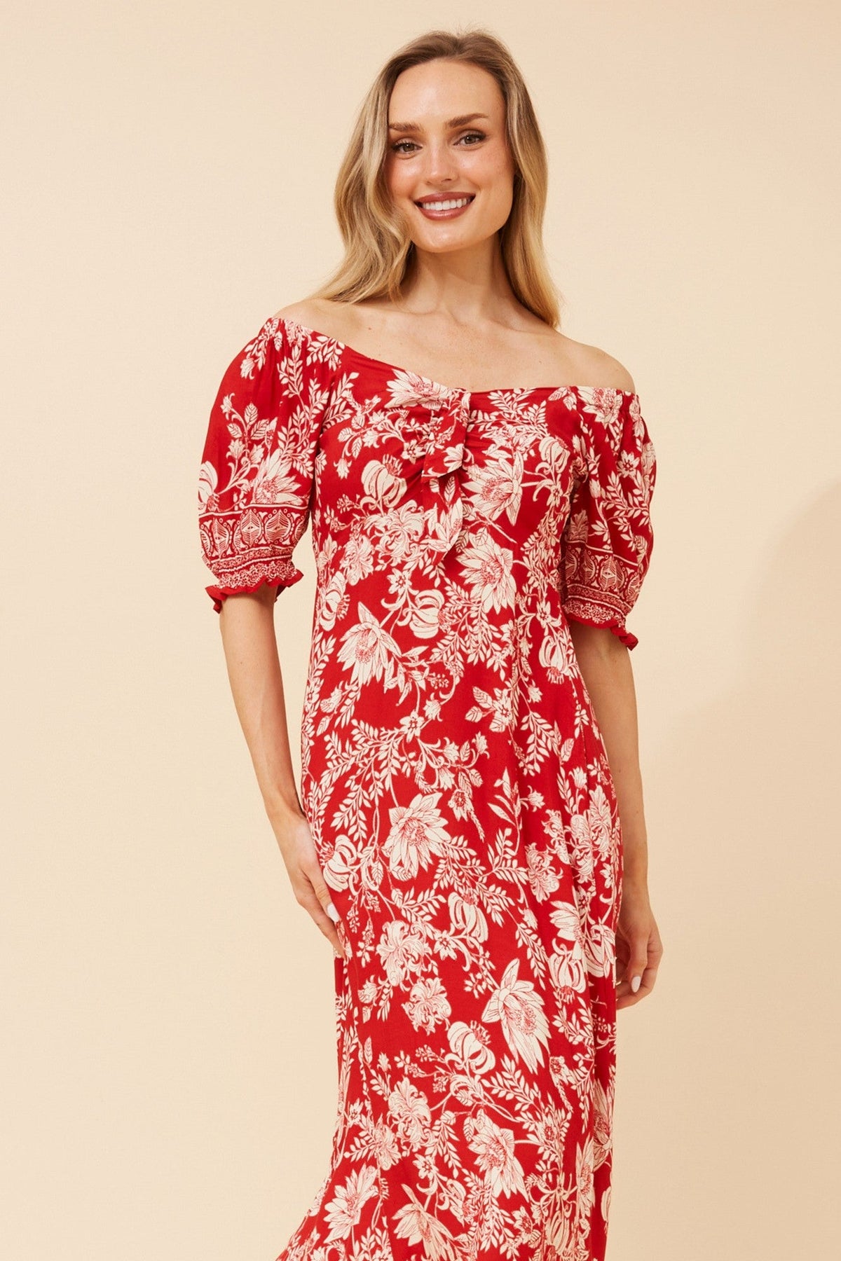 Caroline Morgan Australia FAITH FLORAL MIDI DRESS (Red)