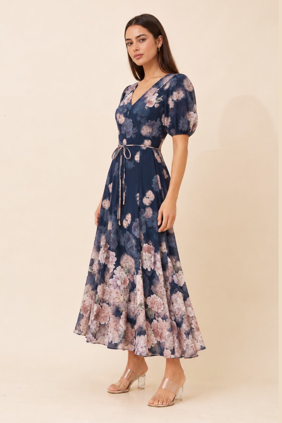Stella + Biancca HAMAL FLORAL MIDI DRESS (Navy)