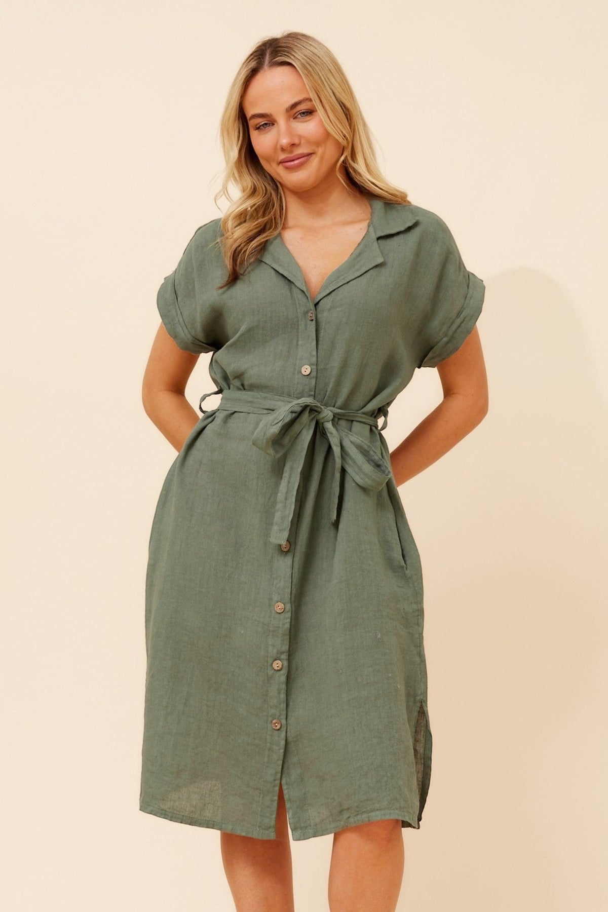 BOTTEGA MODA MIUCCA LINEN SHIRT DRESS (Rosewood)