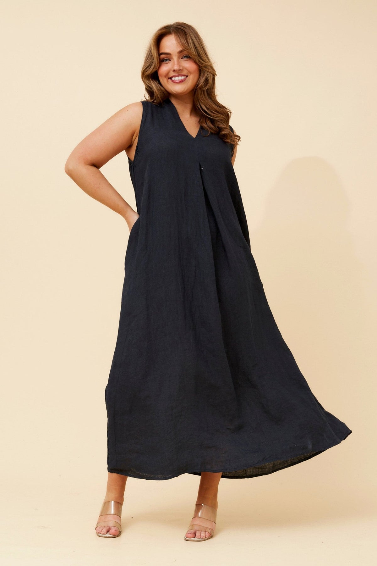 BOTTEGA MODA SARIAH LINEN MAXI DRESS (Navy)