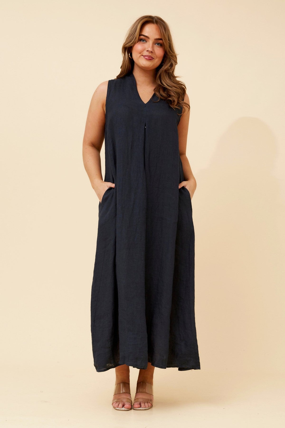 BOTTEGA MODA SARIAH LINEN MAXI DRESS (Navy)