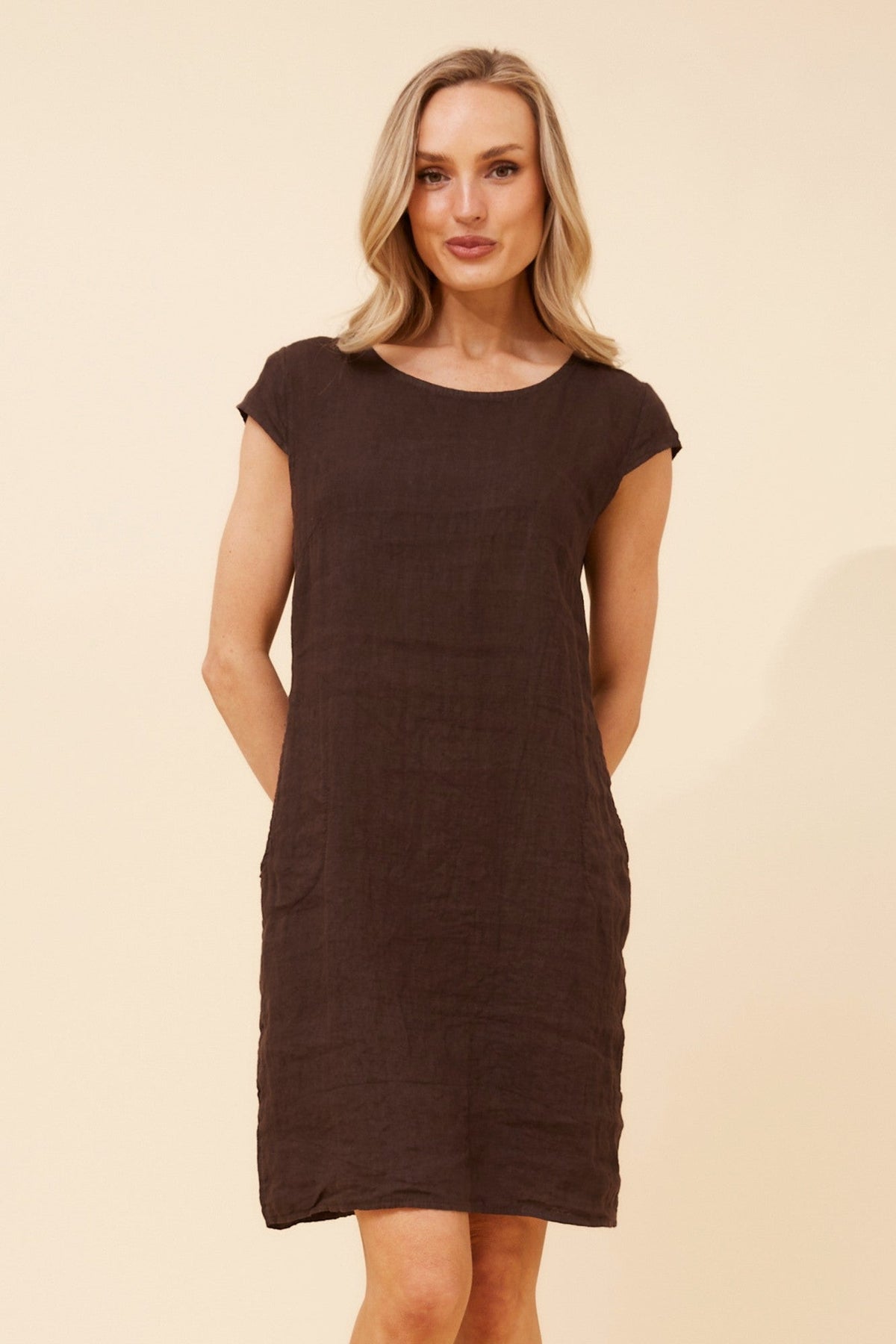SISLEY SOLID LINEN DRESS (Bitter Chocolate)
