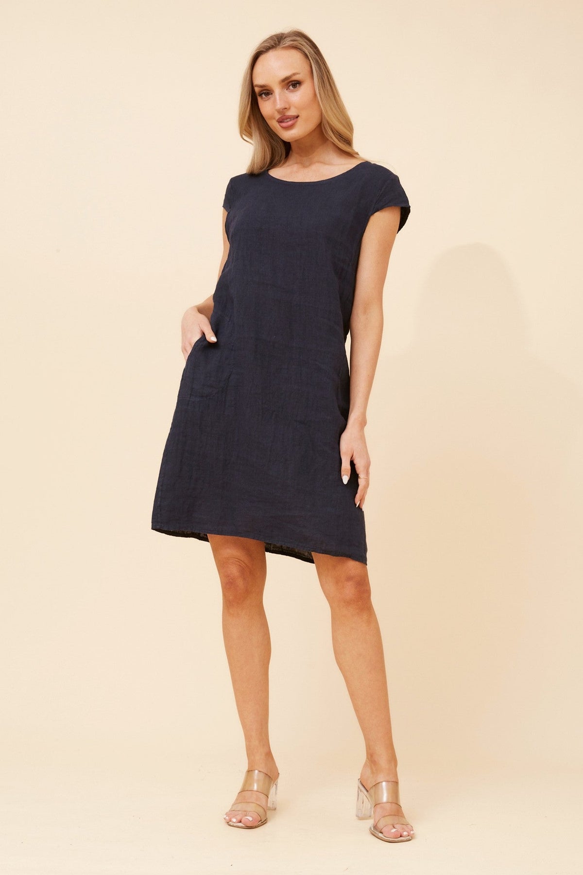 BOTTEGA MODA SISLEY SOLID LINEN DRESS (Navy)