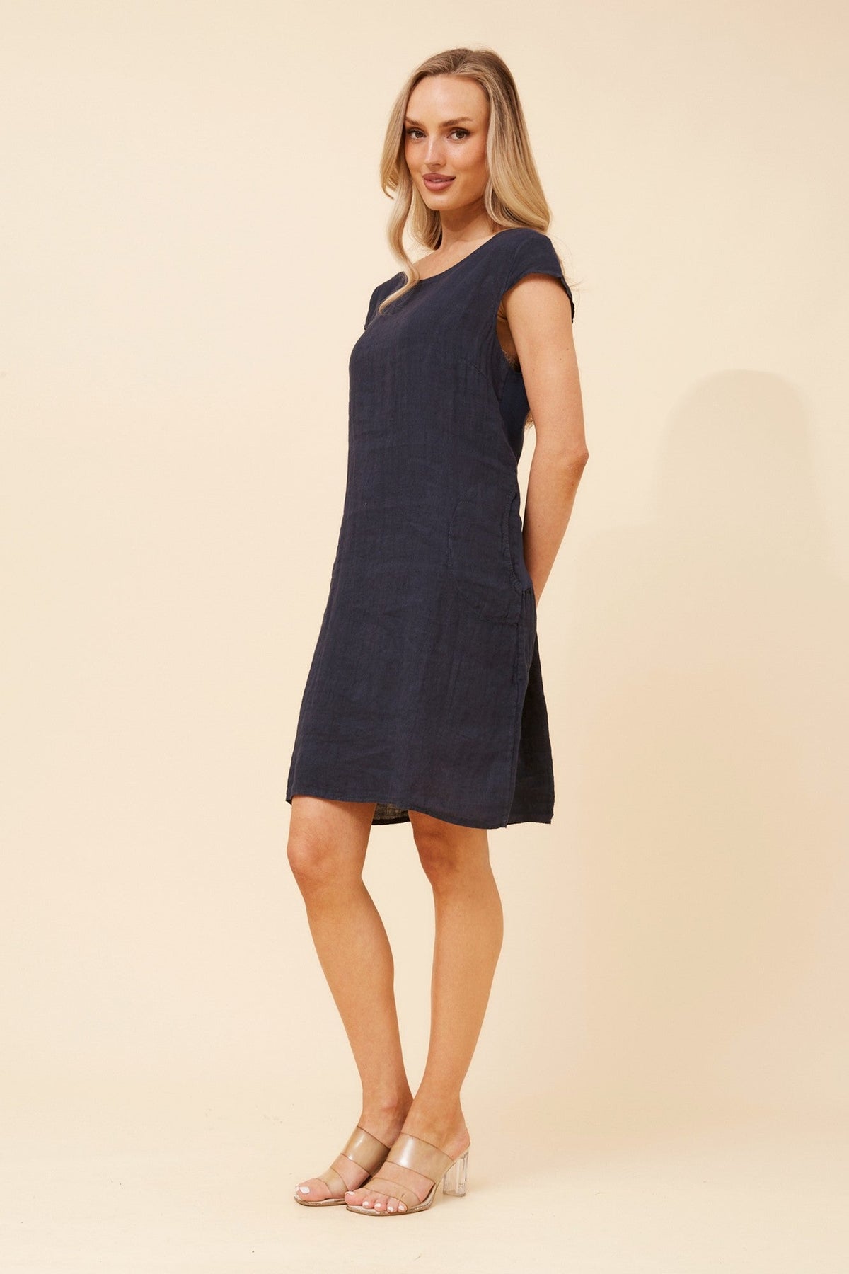 BOTTEGA MODA SISLEY SOLID LINEN DRESS (Navy)