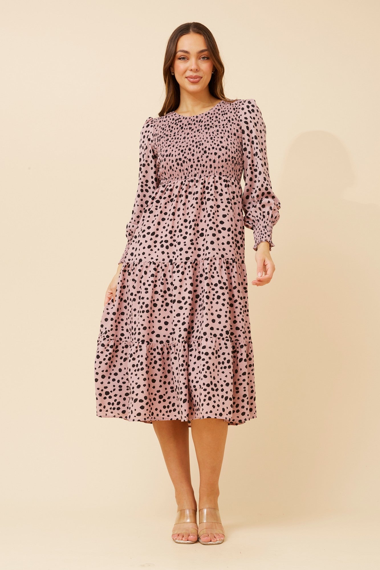 SHERRY ANIMAL PRINT MIDI DRESS (Sage)