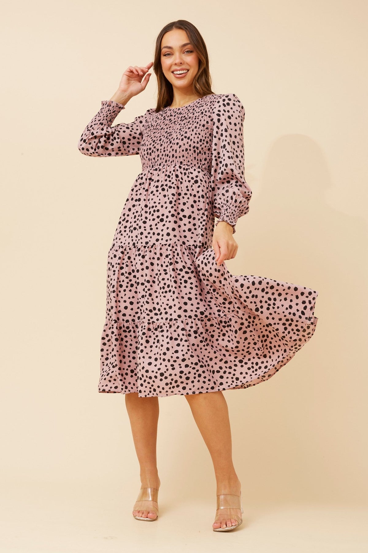 SHERRY ANIMAL PRINT MIDI DRESS (Sage)