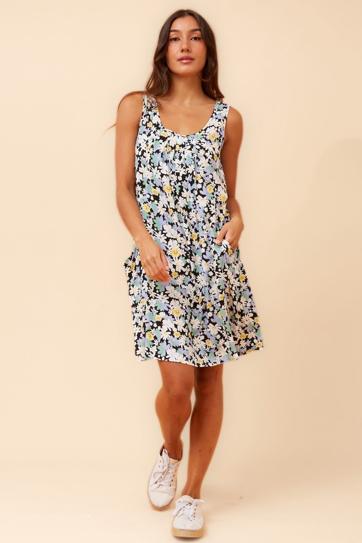 VENICE FLORAL SHORT DRESS (Multi Black)