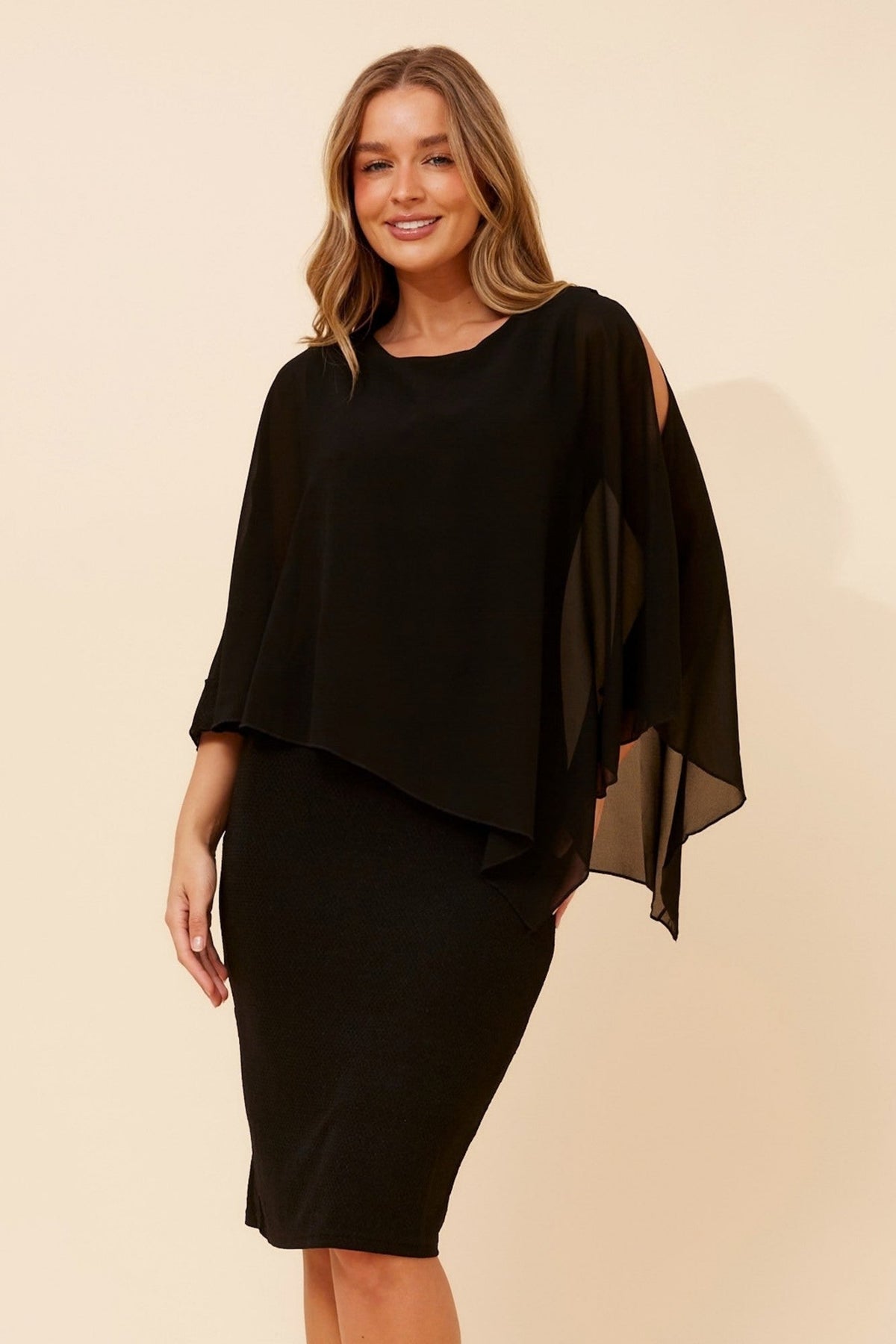 KYLIE DOUBLE LAYER SHIFT DRESS (Black)