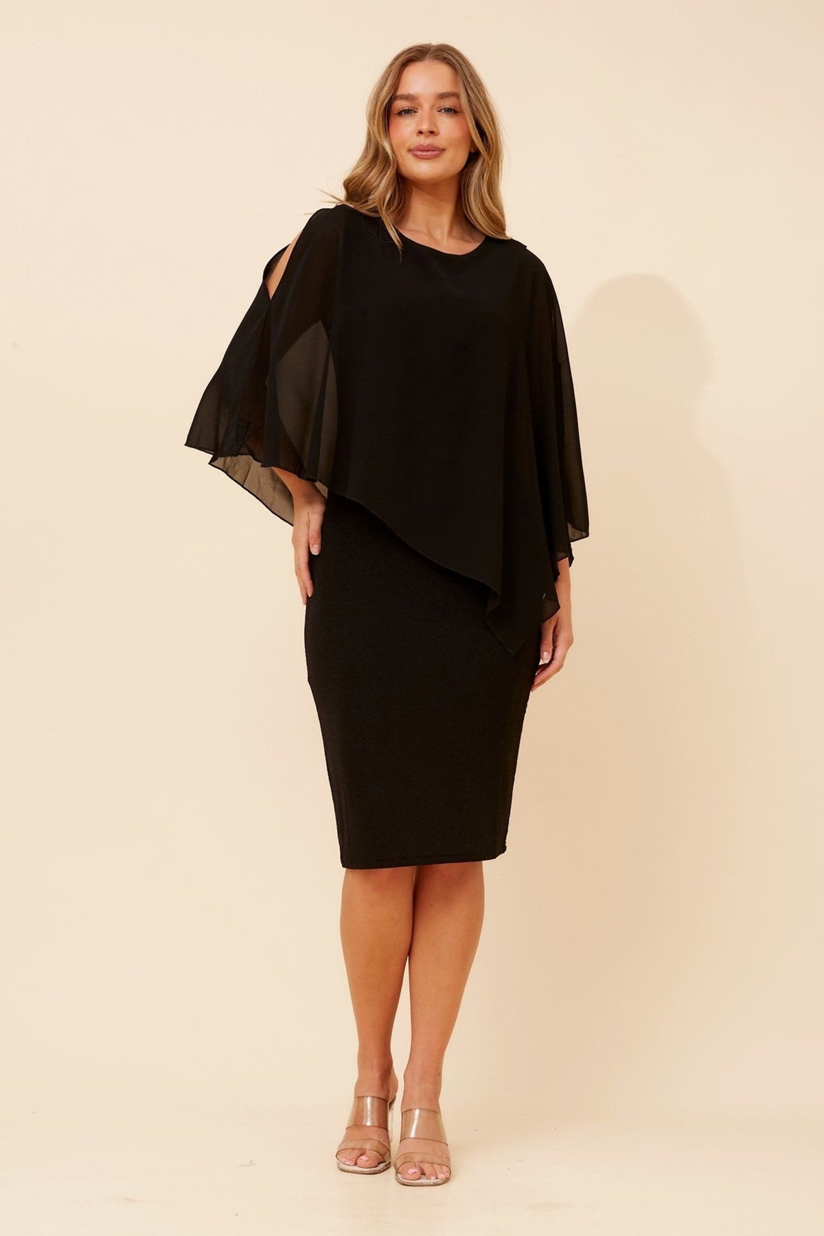 KYLIE DOUBLE LAYER SHIFT DRESS (Black)