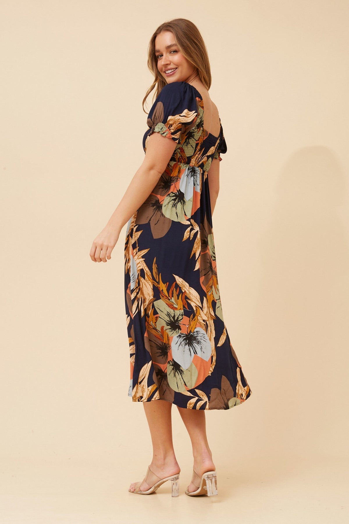 FAITH BOW FRONT MIDI DRESS (Multi Navy)