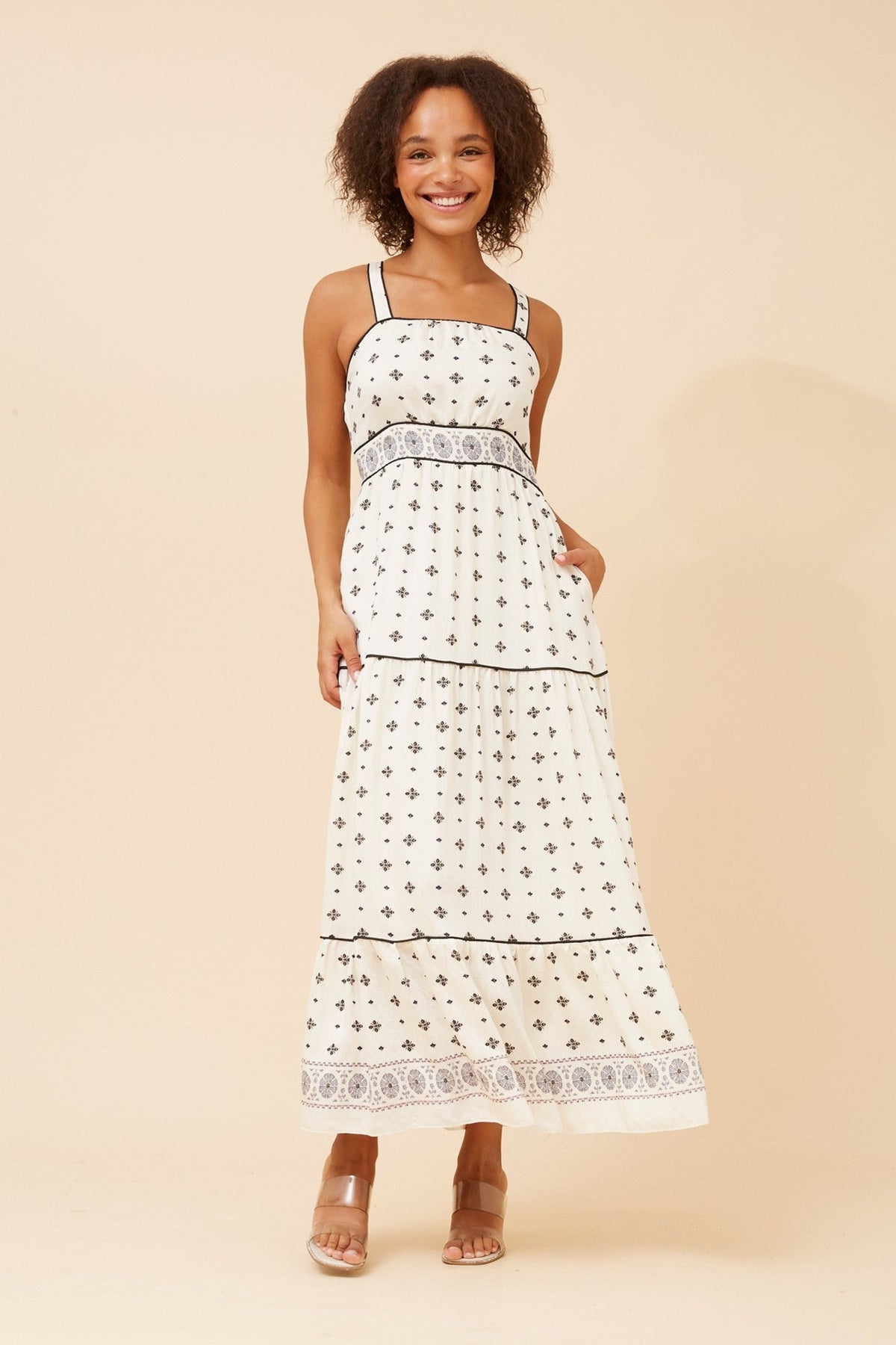 MAVES BORDER PRINT DRESS (White And Black)