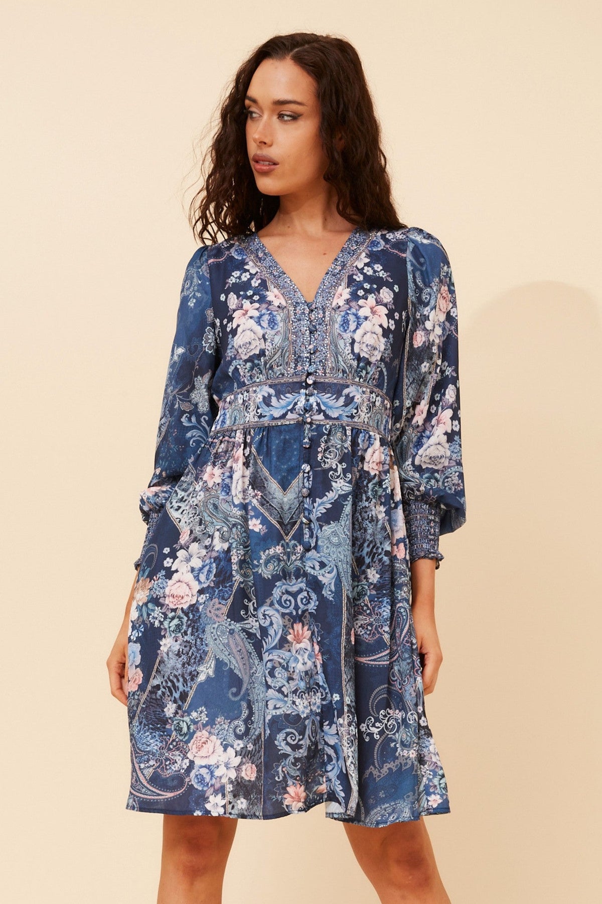 SINA ARABESQUE PRINT DRESS (Navy)
