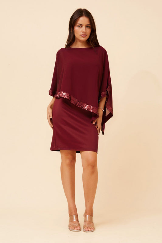 Image of Dresses. Product name - SYLIE DOUBLE LAYER SHIFT DRESS in Red Dahlia colour by brand - Caroline Morgan Australia