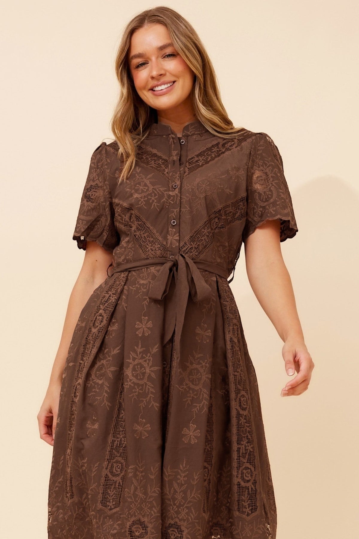 MALVINA LACE MIDI DRESS (Chocolate)