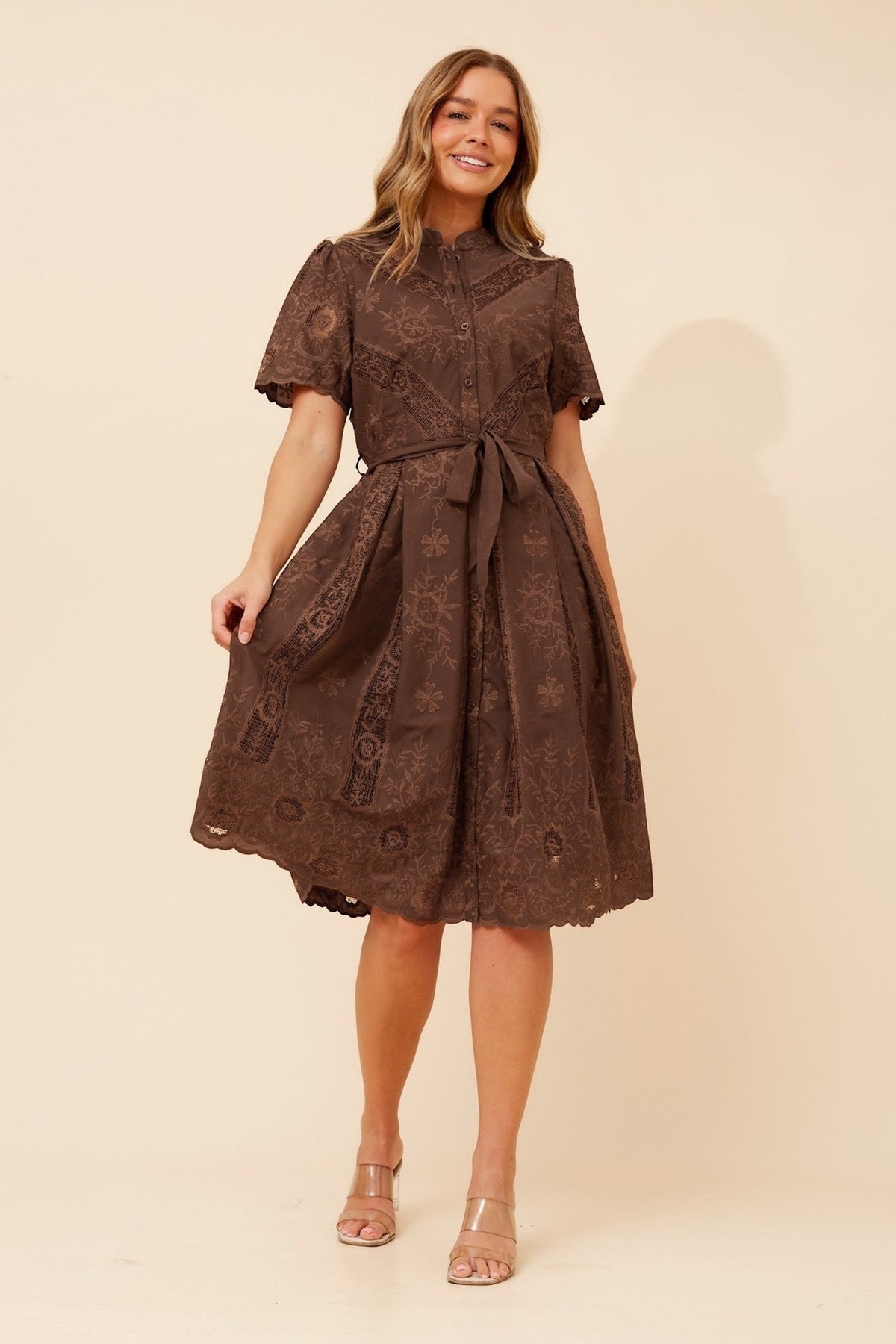 MALVINA LACE MIDI DRESS (Chocolate)