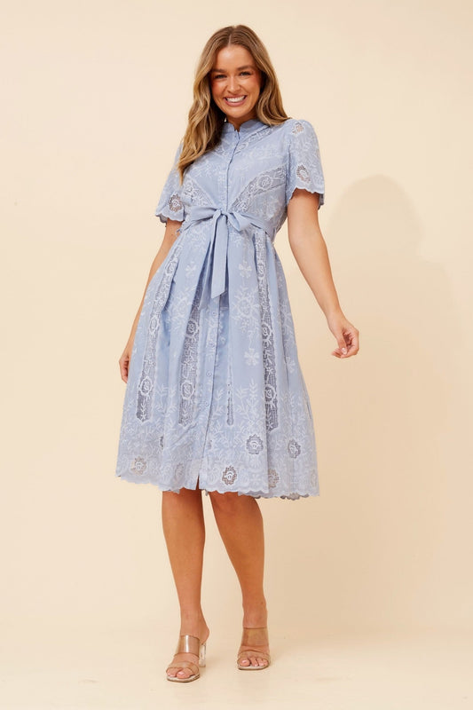 Caroline Morgan Australia MALVINA LACE MIDI DRESS (Skylight)