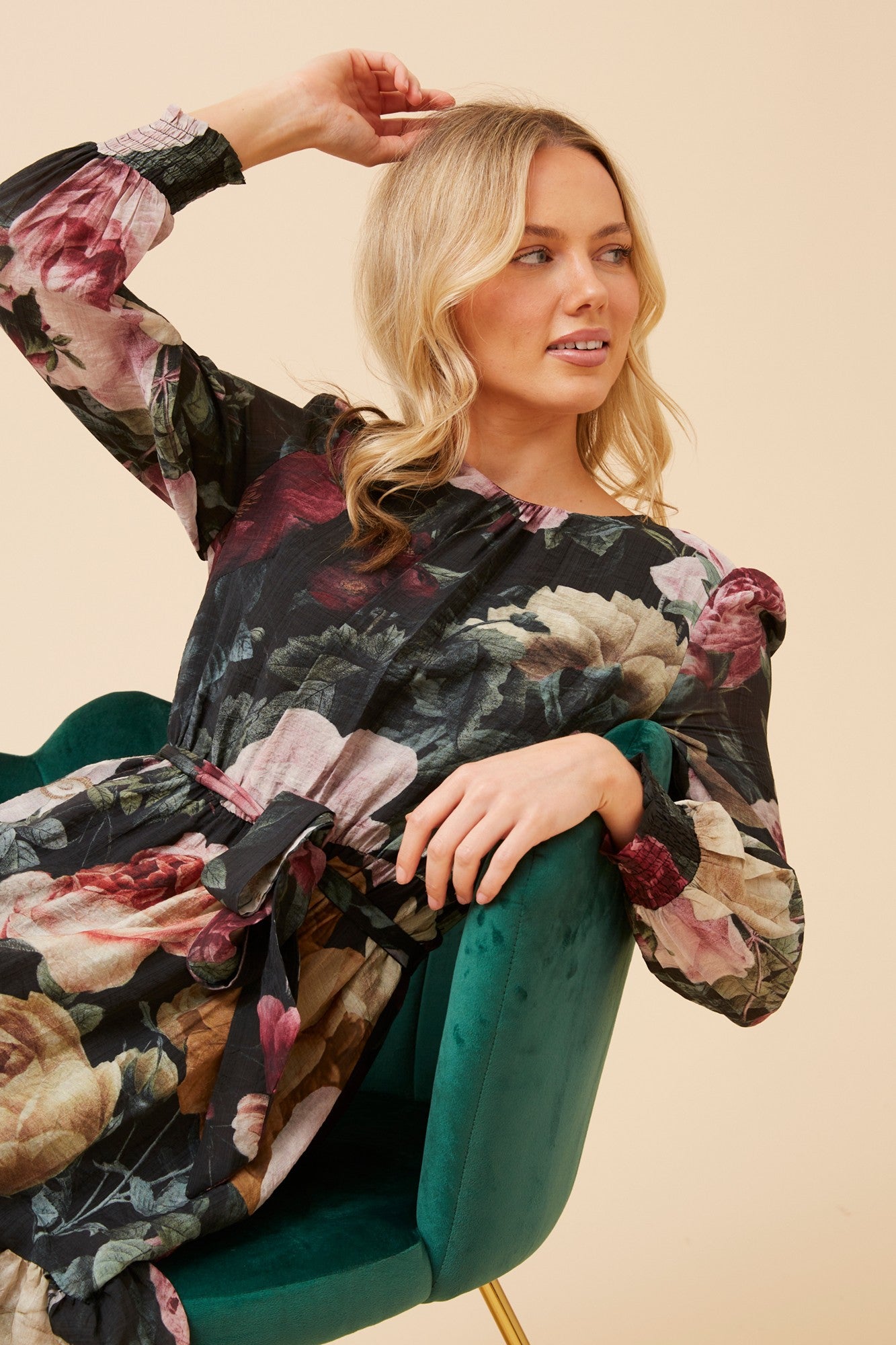 SAFIA FLORAL PRINT DRESS (Multi Black)