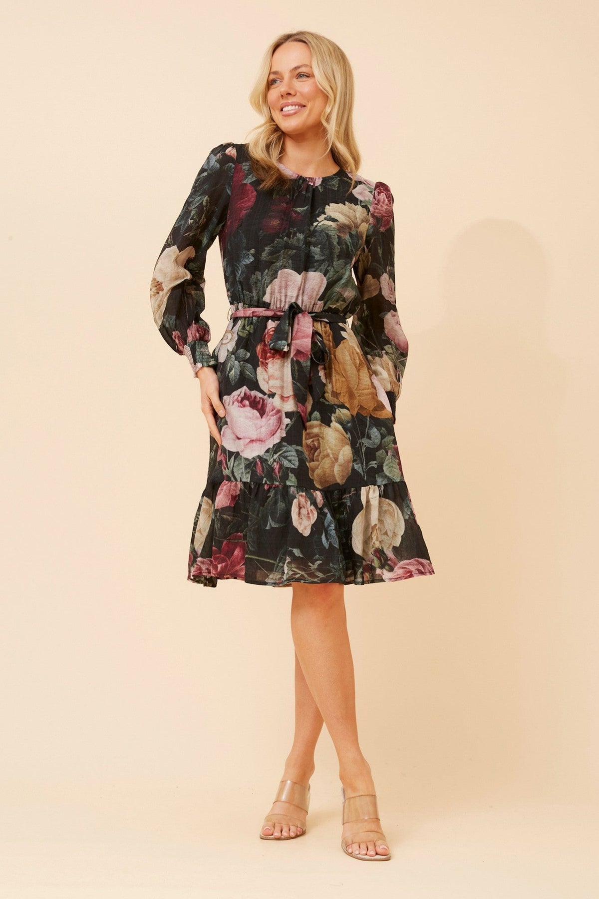 SAFIA FLORAL PRINT DRESS (Multi Black)