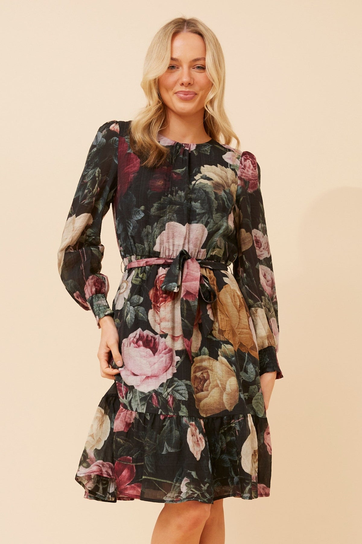 SAFIA FLORAL PRINT DRESS (Multi Black)