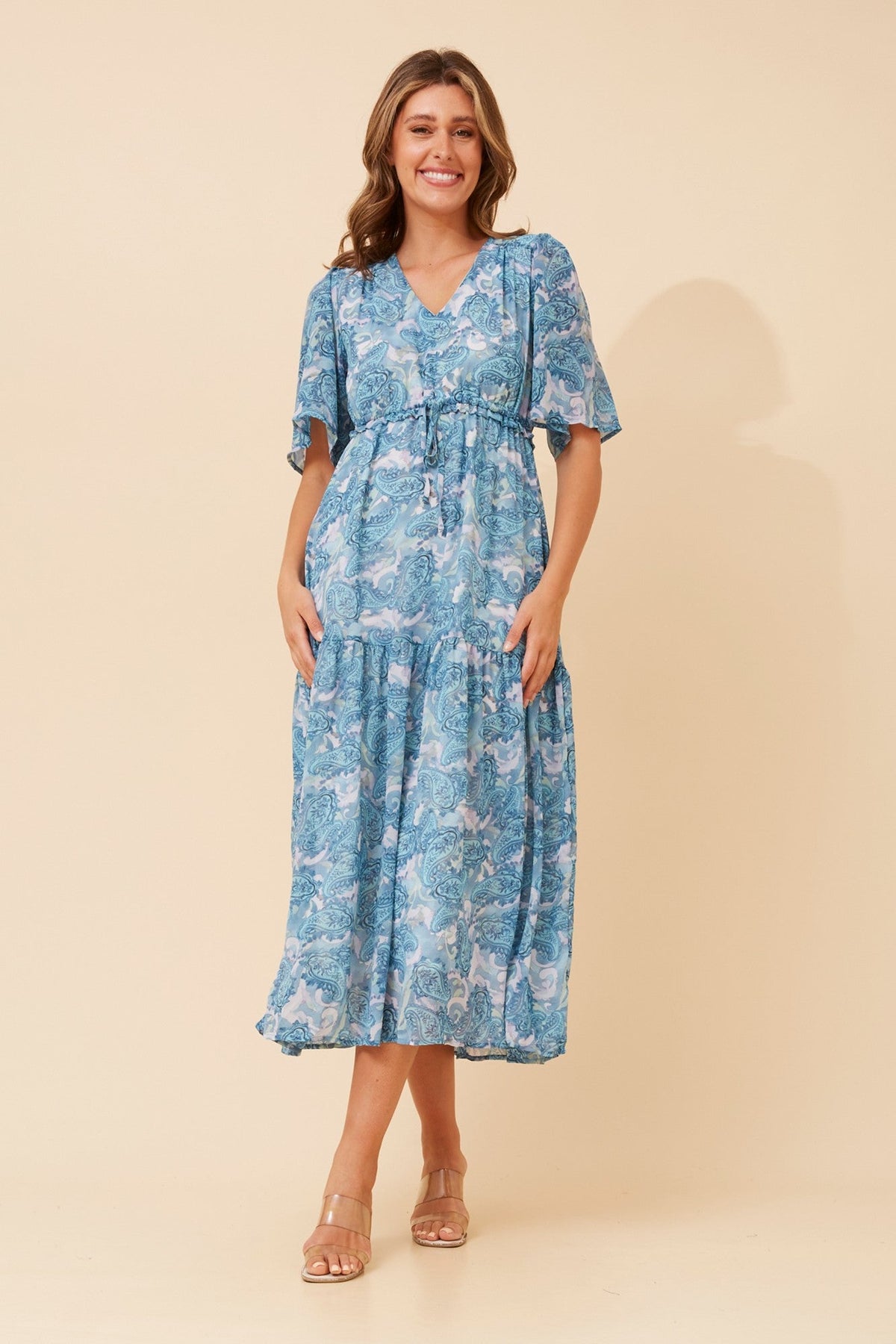 Image of Dresses. Product name - IVANA PAISLEY PRINT MAXI DRESS in Blue colour by brand - Caroline Morgan Australia