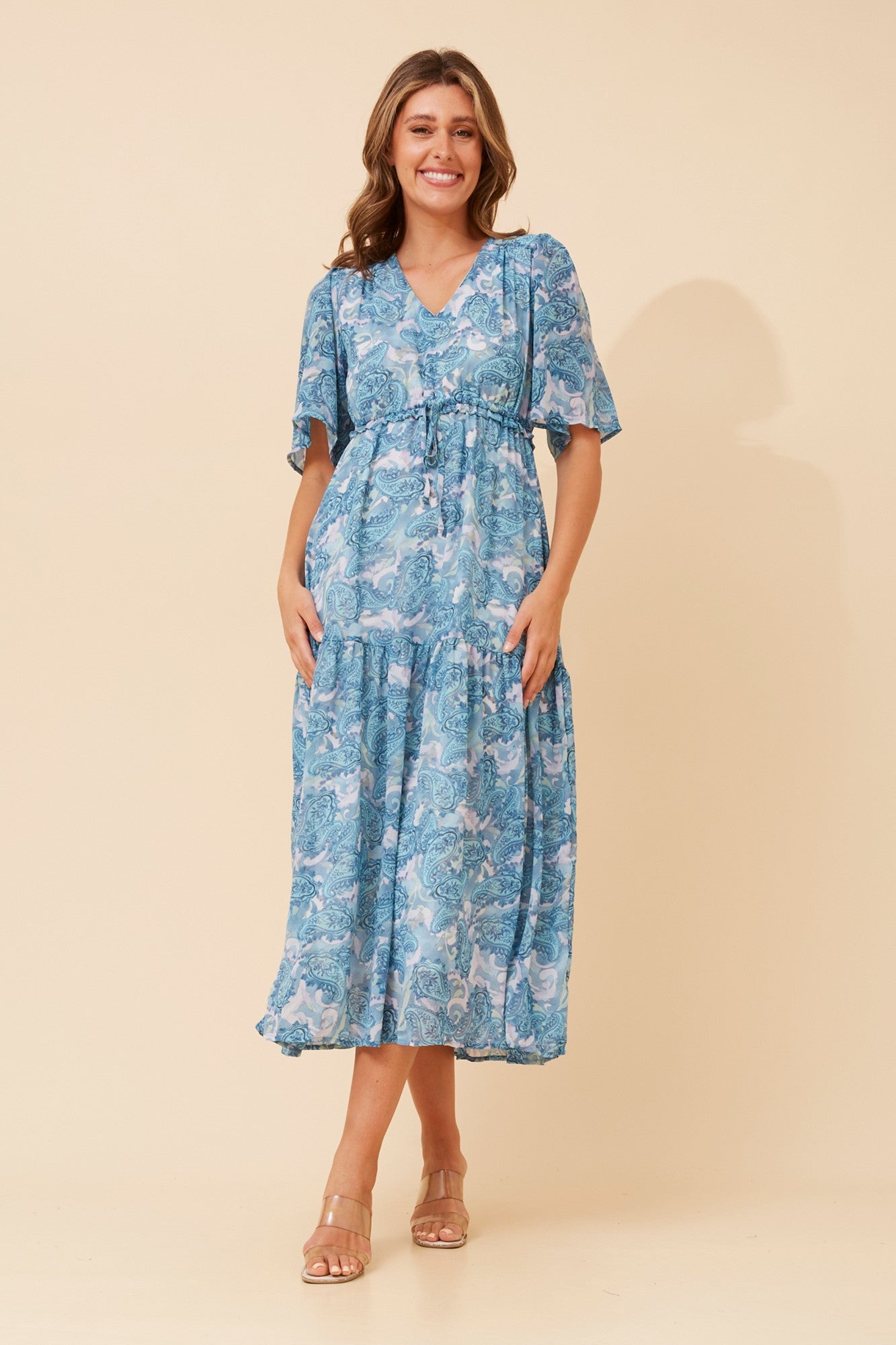 Image of Dresses. Product name - IVANA PAISLEY PRINT MAXI DRESS in Blue colour by brand - Caroline Morgan Australia