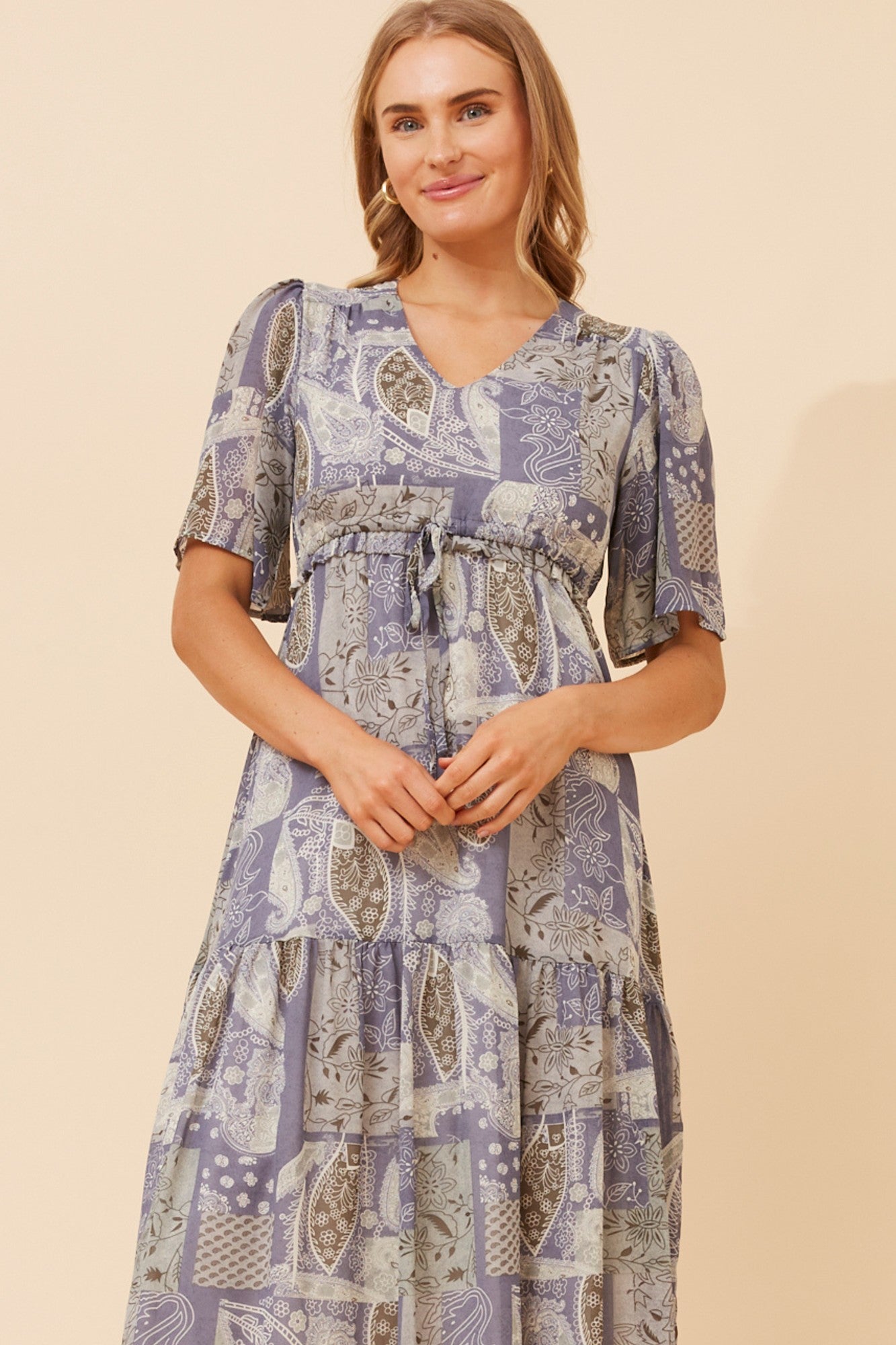 IVANA PACHTWORK PRINT MAXI DRESS (Blue)