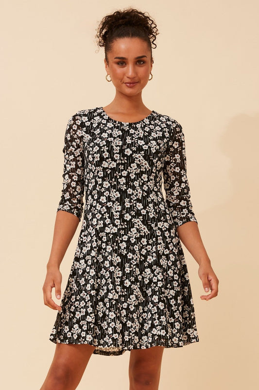 CAMILA FLORAL SHORT DRESS (Multi Beige)