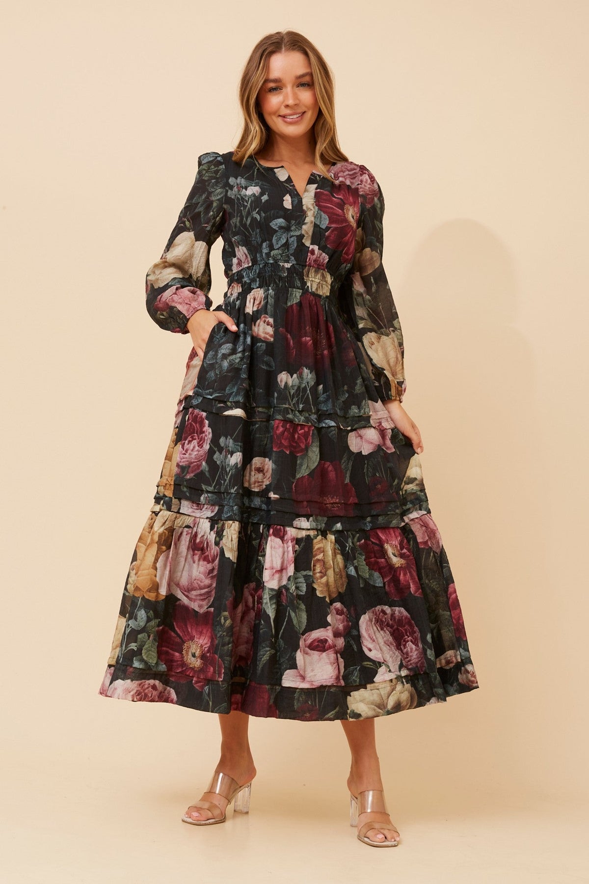 BONINA FLORAL MAXI DRESS (Multi Black)