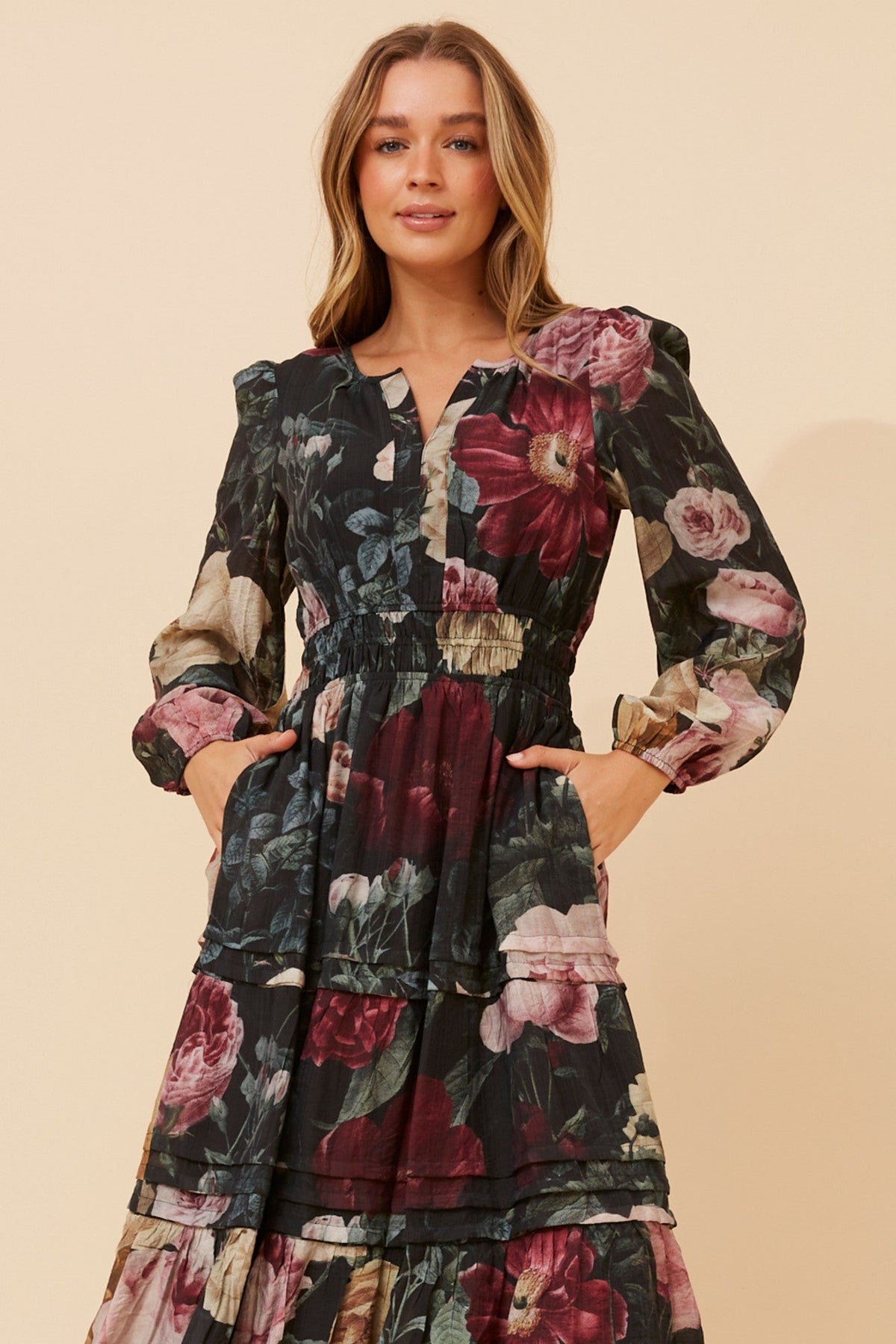 BONINA FLORAL MAXI DRESS (Multi Black)