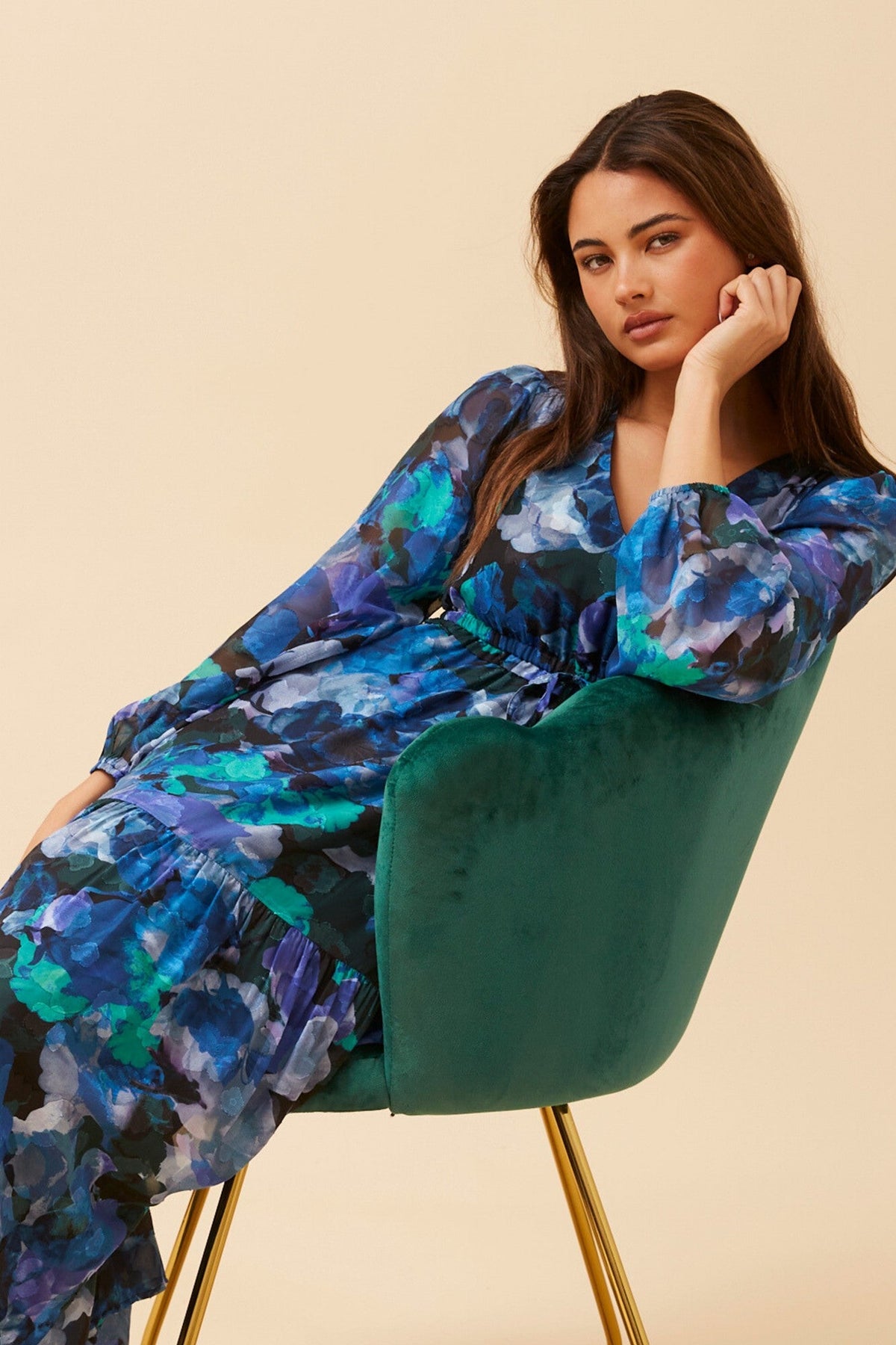 CRYSTELLE ABSTRACT PRINT MAXI DRESS (Multi Blue)