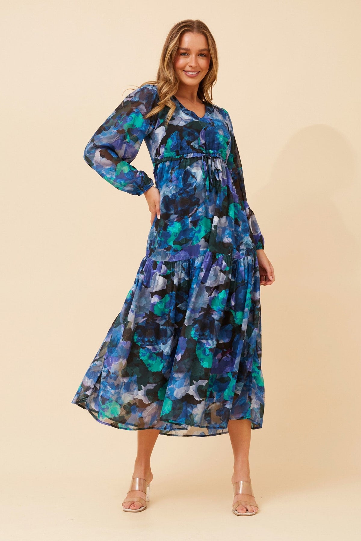 CRYSTELLE ABSTRACT PRINT MAXI DRESS (Multi Blue)