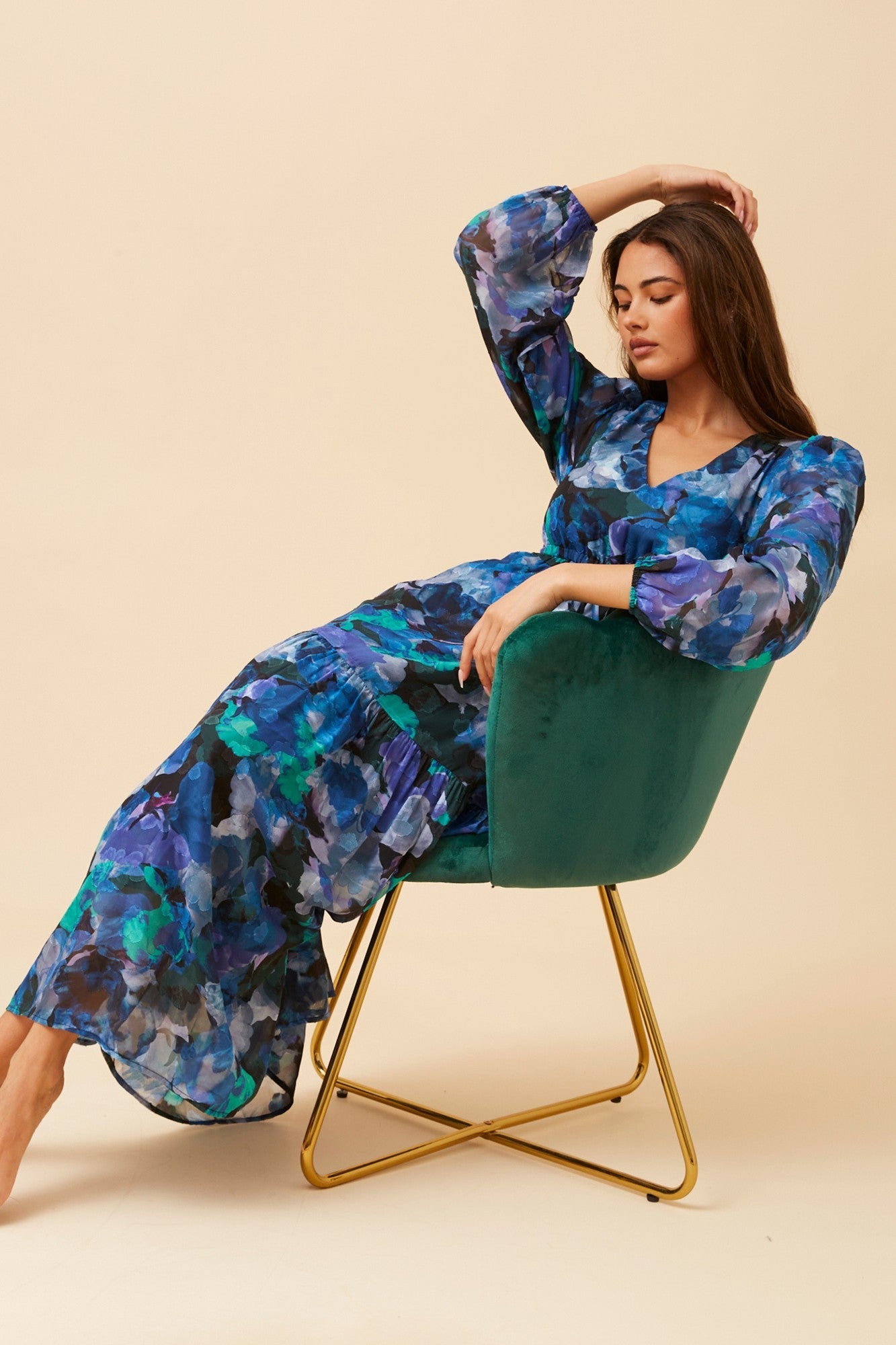CRYSTELLE ABSTRACT PRINT MAXI DRESS (Multi Blue)
